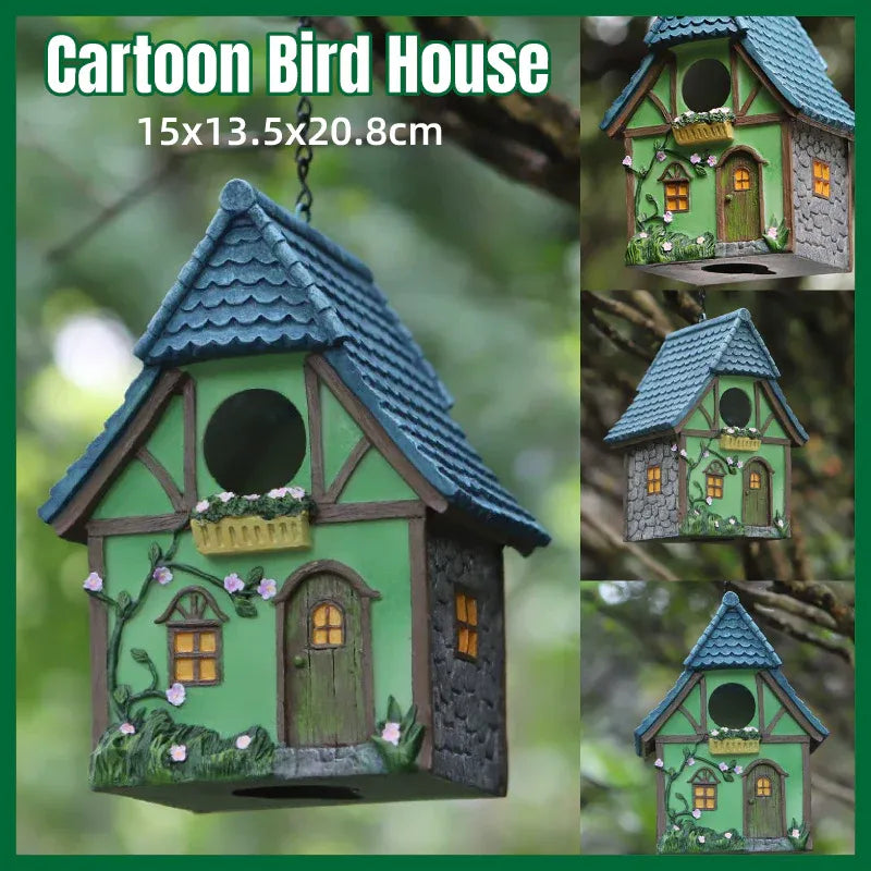 Bird House Resin Nest Outdoor Hanging Shed Feeder for Garden Yard Decorative Use